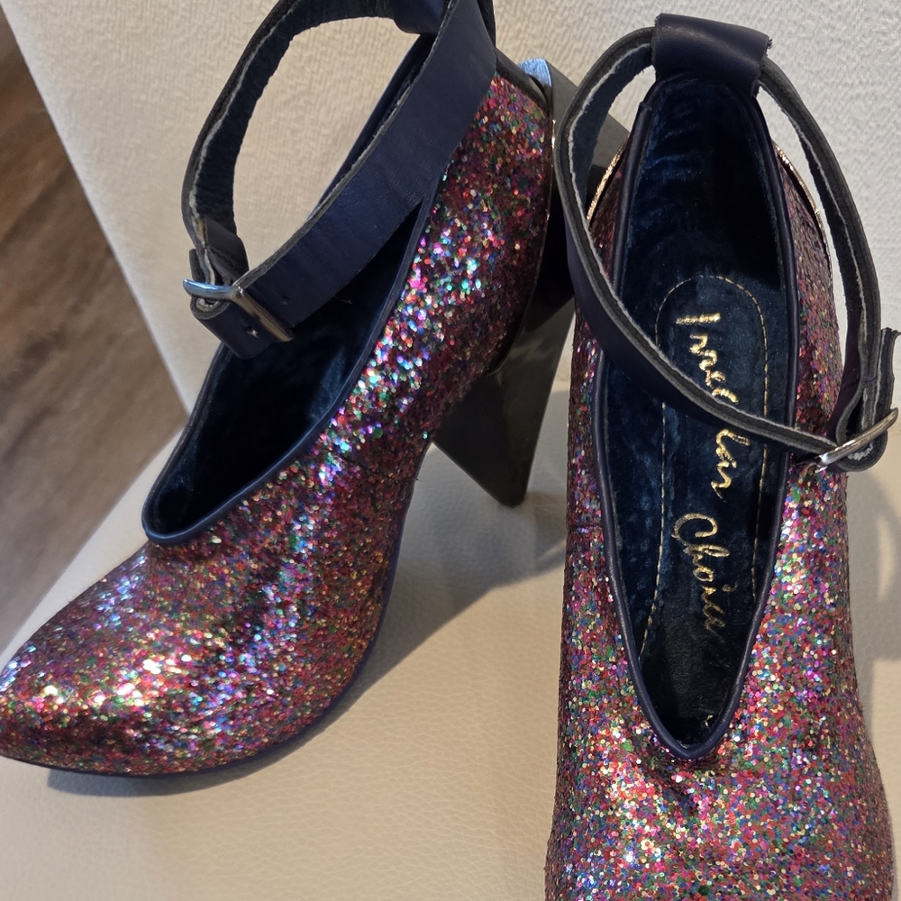 Irregular Choice Multicolor Rainbow Glitter Geometric Cone Heels VTG HTF 80's - Picture 14 of 16